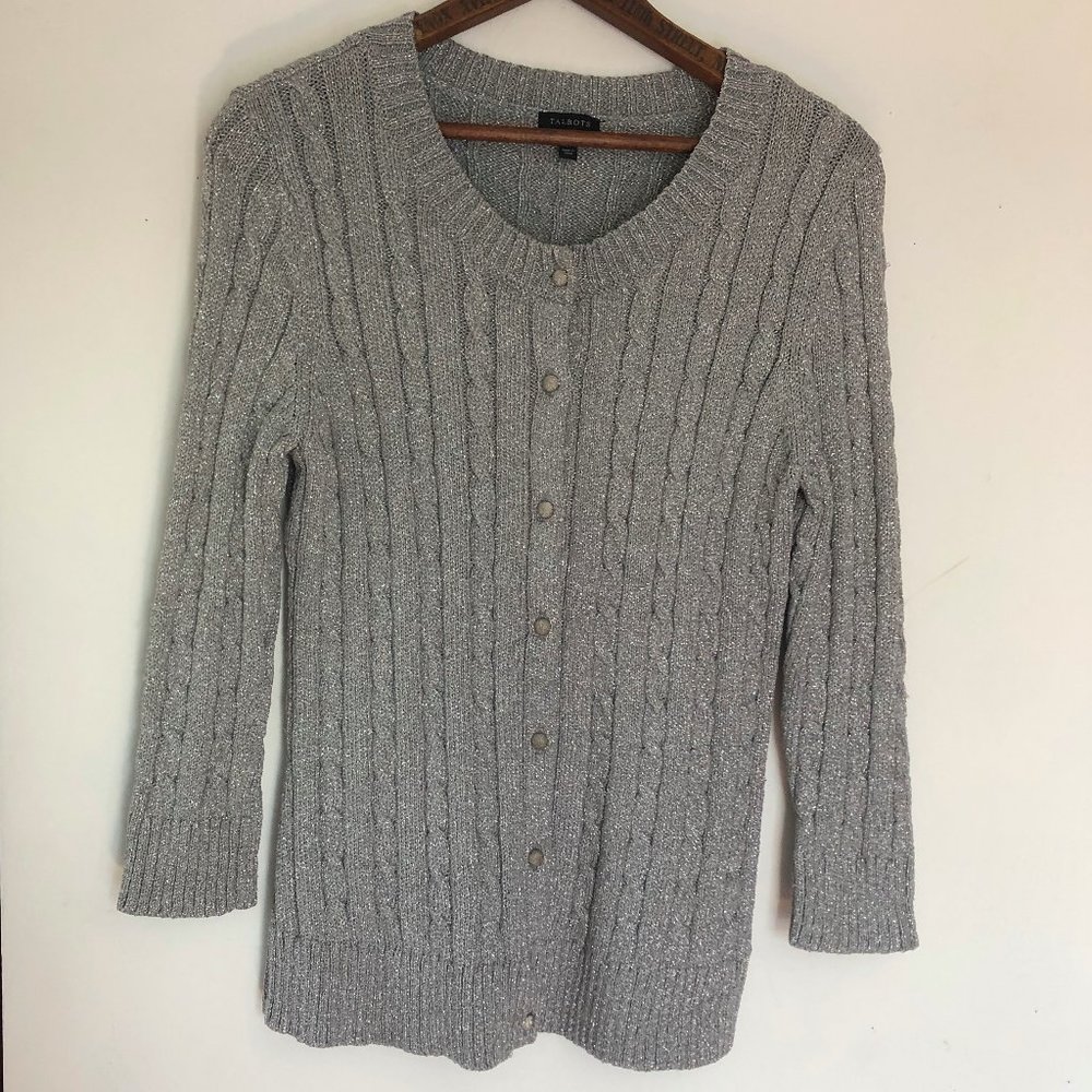 Talbots | Silver Glitter Cardigan Sweater Medium